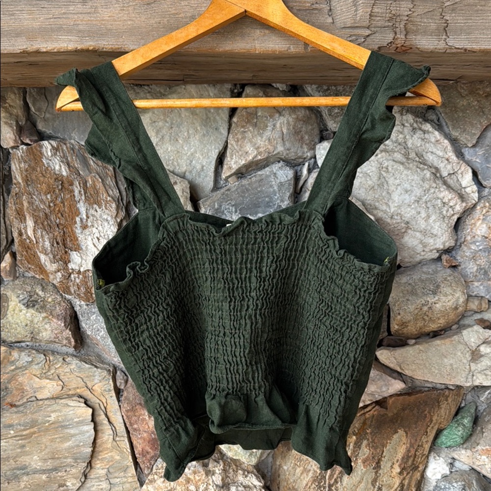 Alya Green Sleeveless Linen Crop Tank Top Women’s size Medium - Picture 3 of 10